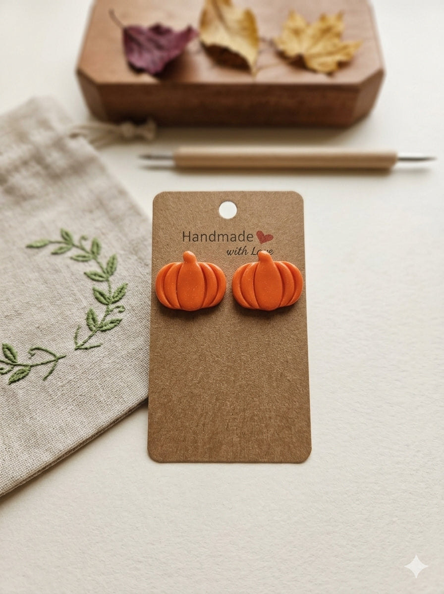 Classic Orange Pumpkin Clay Stud Earrings