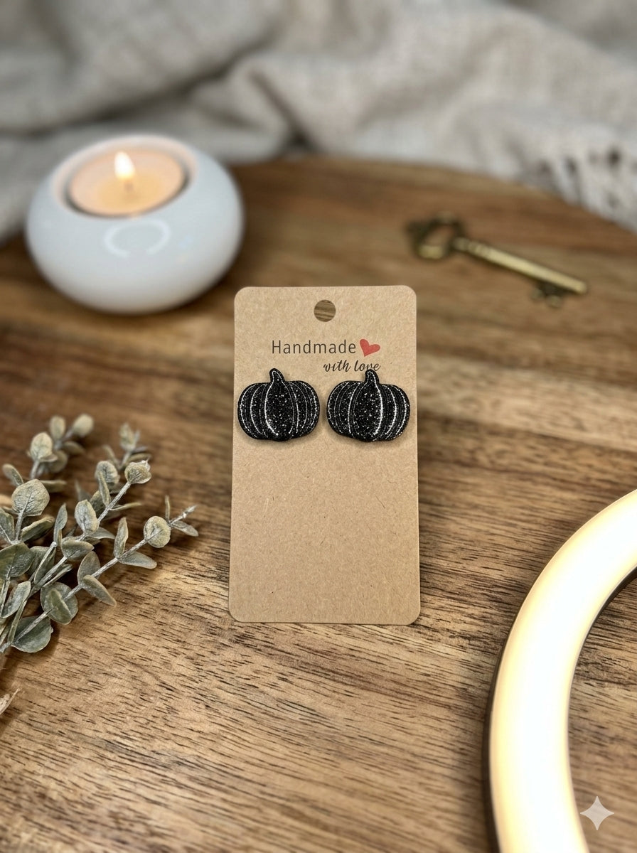 Midnight Glitter Pumpkin Stud Earrings