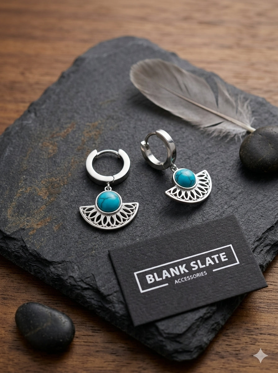 Turquoise Concho Fan Drop Hoop Earrings