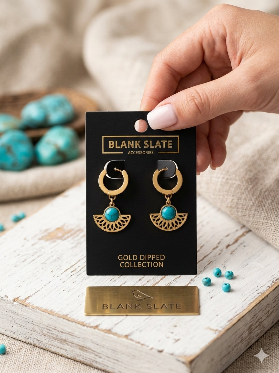 Turquoise Concho Fan Drop Hoop Earrings