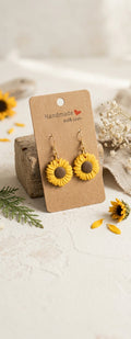 Handmade polymer clay yellow sunflower dangle earrings
