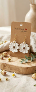 Handmade polymer clay pink flower dangle earrings