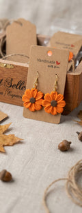 Handmade polymer clay teal sunflower dangle earrings