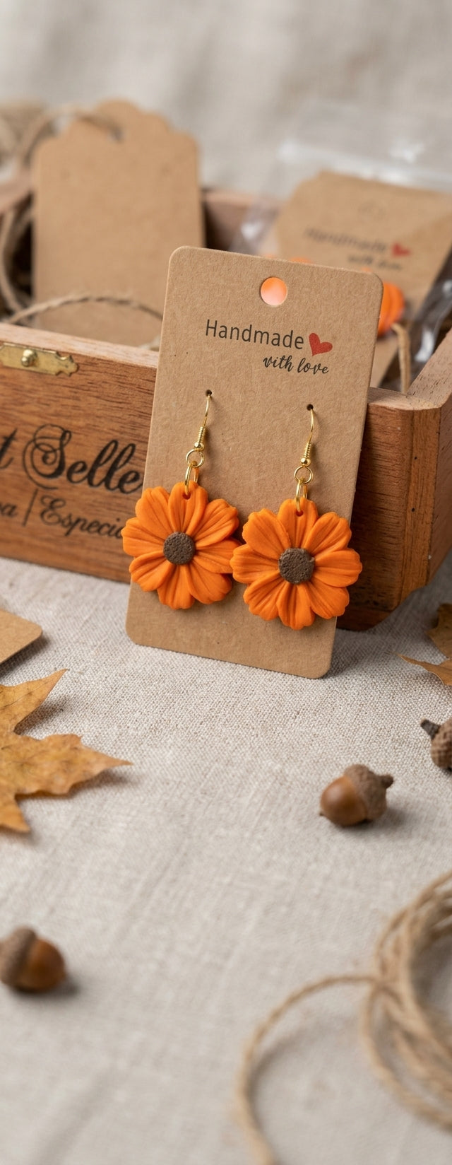 Handmade polymer clay teal sunflower dangle earrings
