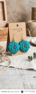 Handmade polymer clay magenta flower dangle earrings