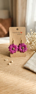 Handmade polymer clay white daisy dangle earrings