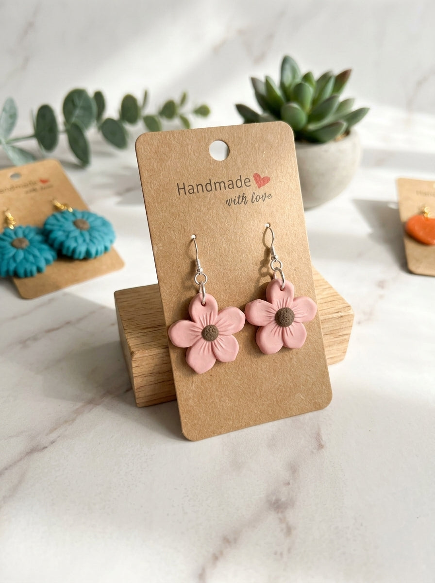 Handmade polymer clay orange sunflower dangle earrings