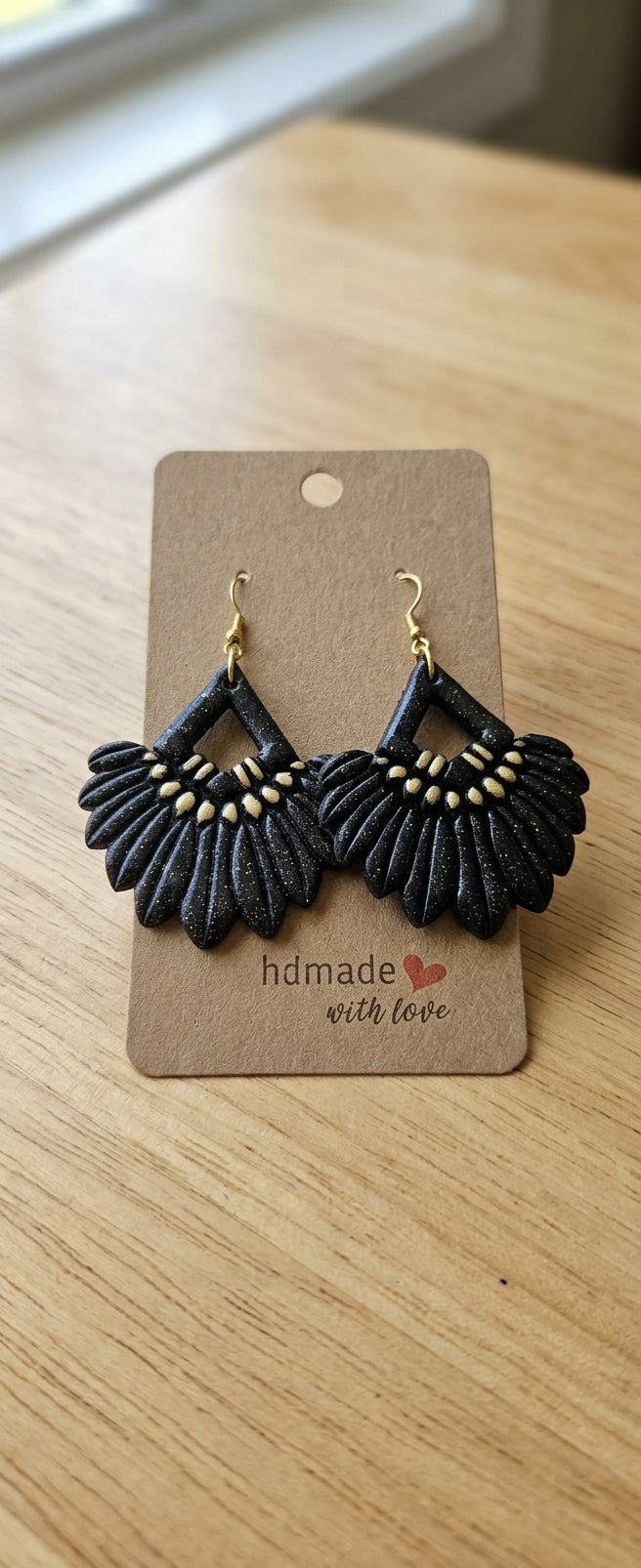 Teal handmade polymer clay fan earrings