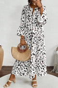 Women's White Leopard Print Loose Fit Maxi Dress – V-Neck Boho Summer Style
