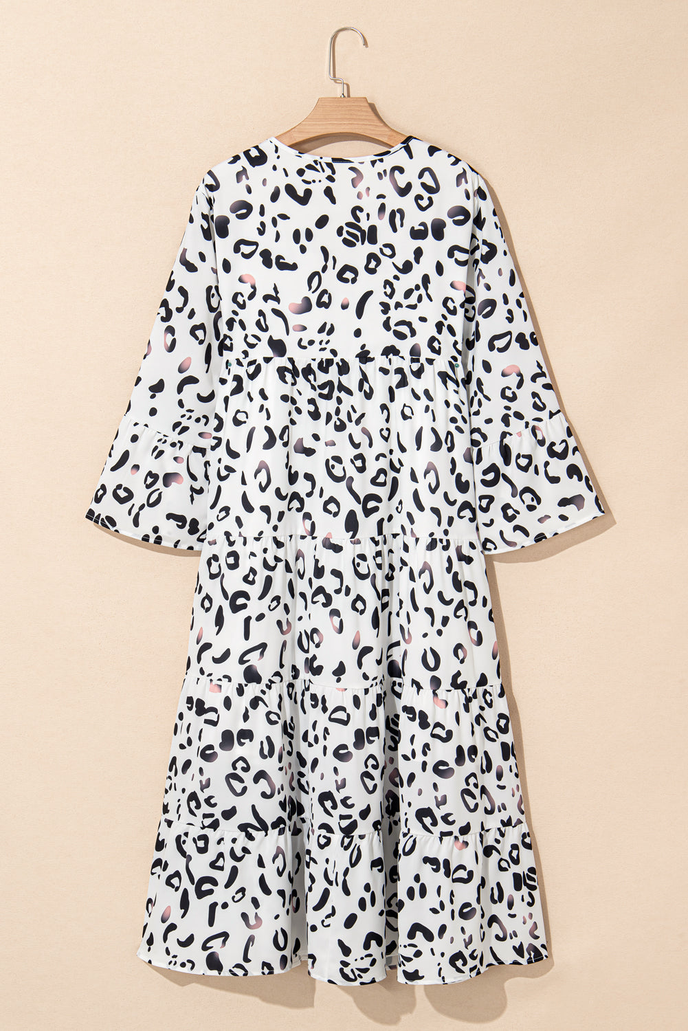Women's White Leopard Print Loose Fit Maxi Dress – V-Neck Boho Summer Style