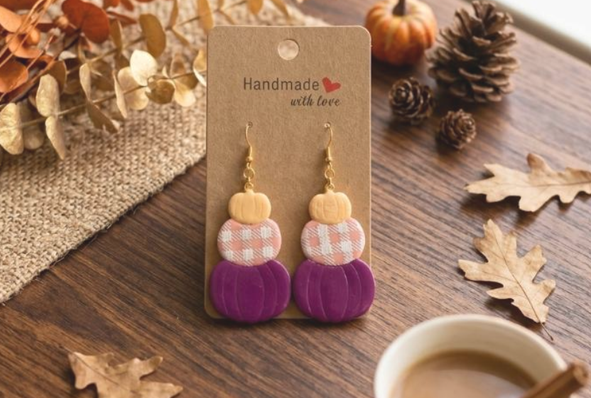 Stacked Pumpkin Trio Clay Dangle Earrings